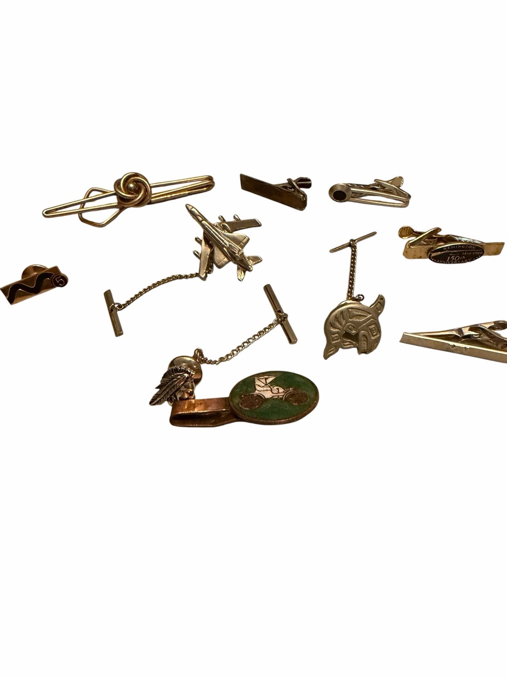 Vintage Tie Clip & Lapel Pin Lot 9pc Remington Swank Anson Military Car Sport